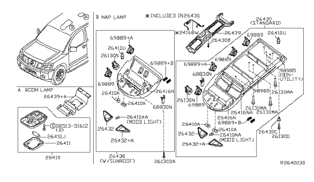 2007 Nissan Titan Lamp Assembly-Room Diagram for 26410-ZD003