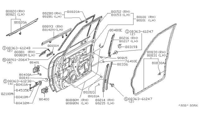 1981 Nissan Datsun 810 Front LH SASH Assembly Diagram for 80215-W1000
