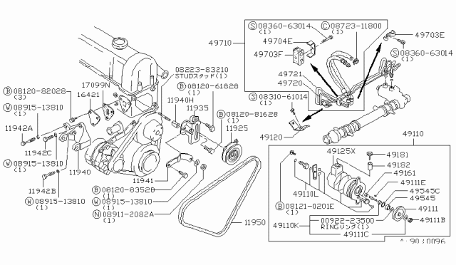 1982 Nissan Datsun 810 Power Steering Oil Pump Belt Diagram for 11750-Y4015