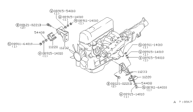 1982 Nissan Datsun 810 Engine & Transmission Mounting Diagram 1