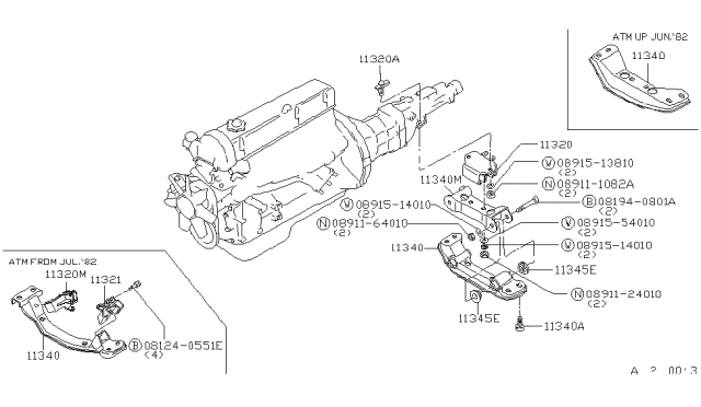 1982 Nissan Datsun 810 Engine Mounting Member Assembly, Rear Diagram for 11340-W2400