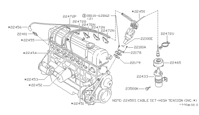 1982 Nissan Datsun 810 Cable Set-High Tension Diagram for 22450-W3025