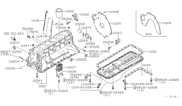 1980 Nissan Datsun 810 Oil Pan Assembly Diagram for 11110-F5100