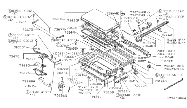 1980 Nissan Datsun 810 Sun Roof Parts Diagram