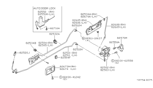 1984 Nissan Datsun 810 Rear Door Lock & Handle Diagram