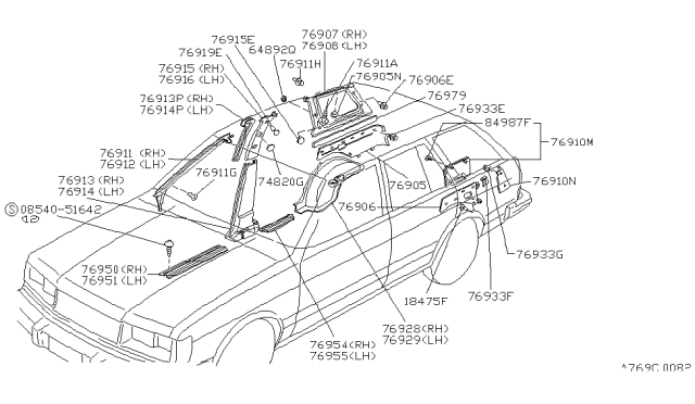1982 Nissan Datsun 810 Body Side Trimming Diagram 2