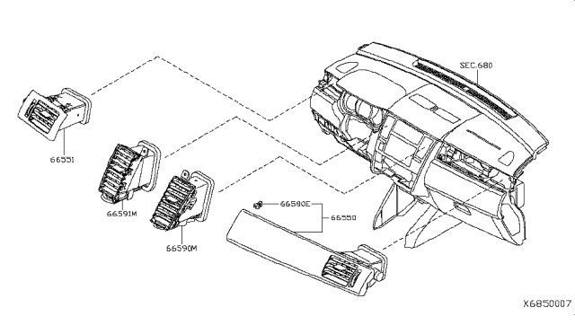 2007 Nissan Versa Ventilator Assy-Center,LH Diagram for 68751-EL00B