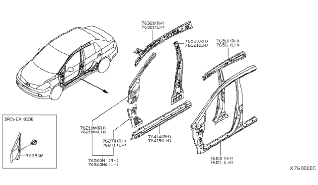 2007 Nissan Versa Rail-Side Roof,Inner LH Diagram for 76331-EL130