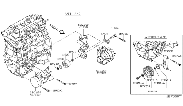 2009 Nissan Versa Compressor Mounting & Fitting Diagram 1