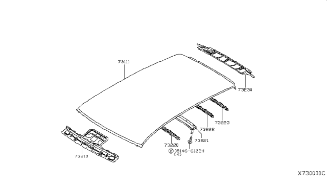 2010 Nissan Versa Roof Panel & Fitting Diagram 1