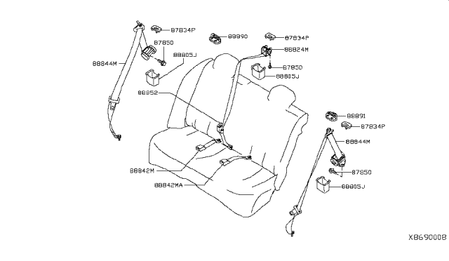 2010 Nissan Versa Rear Seat Tongue Belt Assembly Right Diagram for 88844-ZW68A