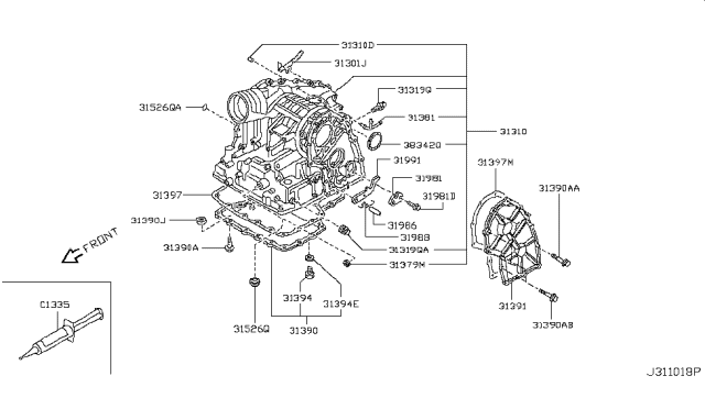 2008 Nissan Versa Case Assy-Automatic Transmission Diagram for 313B0-34X0A