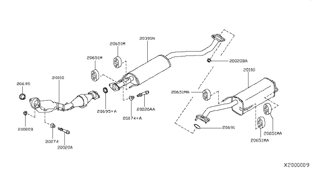 2010 Nissan Versa Front Exhaust Tube Assembly Diagram for 20010-ZW40A
