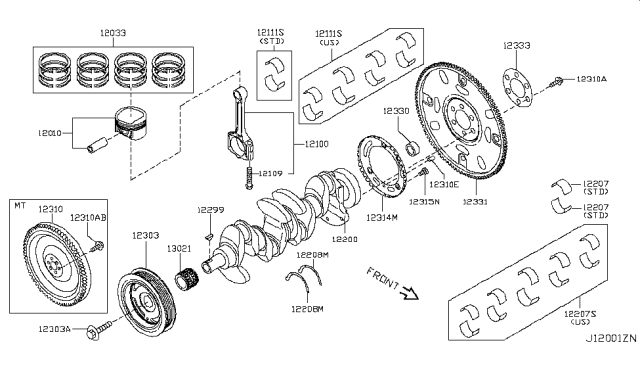 2009 Nissan Versa Piston,Crankshaft & Flywheel Diagram 2