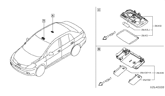 2011 Nissan Versa Lamp Assembly Map Diagram for 26430-EL02A