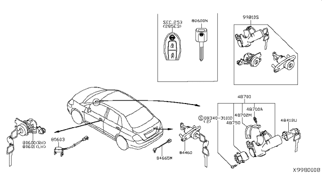 2010 Nissan Versa Key Set Diagram for 99810-ZW80H