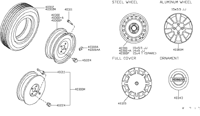 2009 Nissan Versa Wheel Cover Diagram for 40315-ZN90A