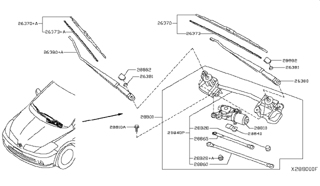 2008 Nissan Versa Windshield Wiper Blade Assembly Diagram for 28890-EM30B