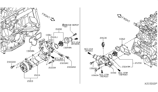 2010 Nissan Versa Gasket-Water Pump Diagram for 21014-ED000