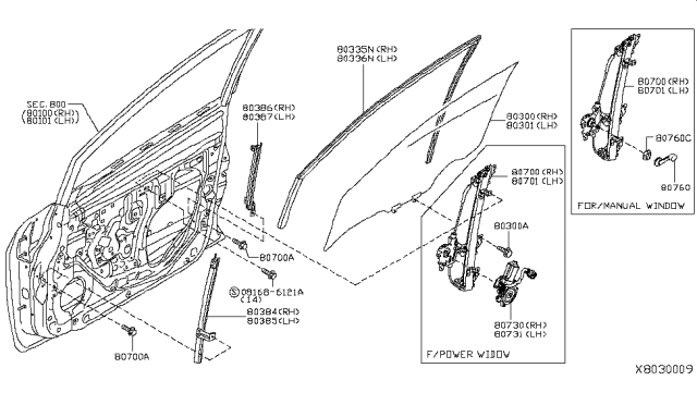 2011 Nissan Versa Motor Assembly - Regulator, RH Diagram for 80730-8991A