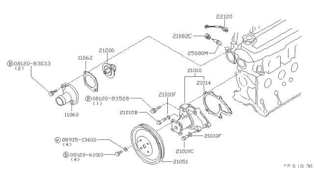 1982 Nissan Stanza Water Pump Diagram for 21010-D0125