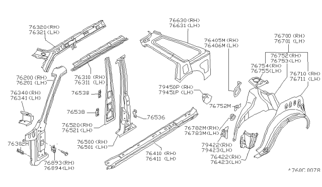 1984 Nissan Stanza Panel Sill Outer Diagram for 76412-D1700