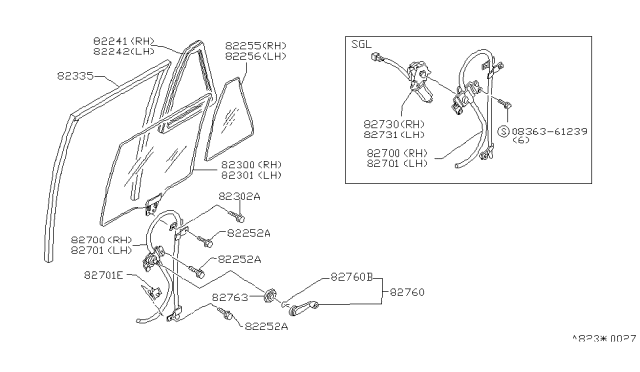 1985 Nissan Stanza Handle Assembly Diagram for 80760-01S02