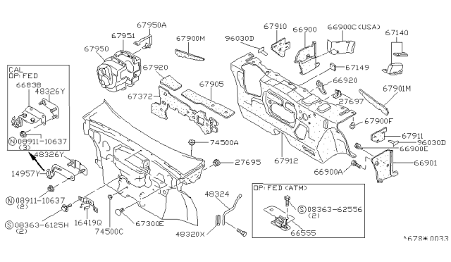1983 Nissan Stanza Dash Trimming & Fitting Diagram