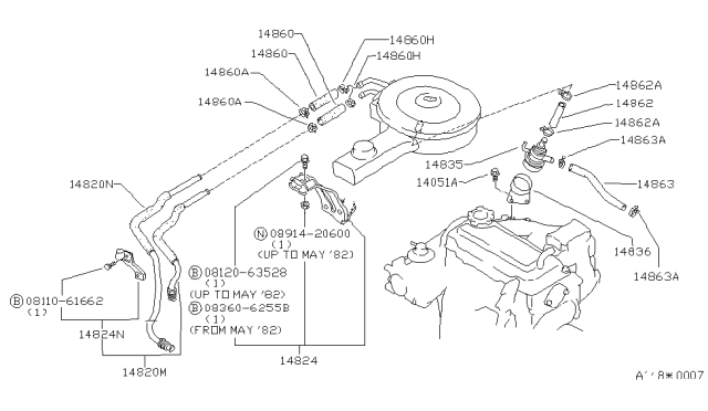 1984 Nissan Stanza Pipe ASY-EAI #2 Diagram for 14820-D1712