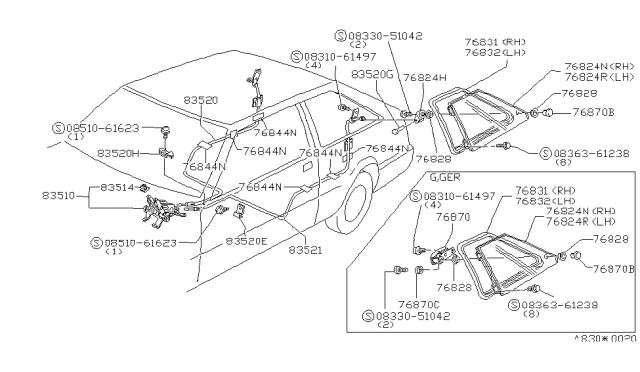 1982 Nissan Stanza Wire ASY Window Diagram for 83521-D1010
