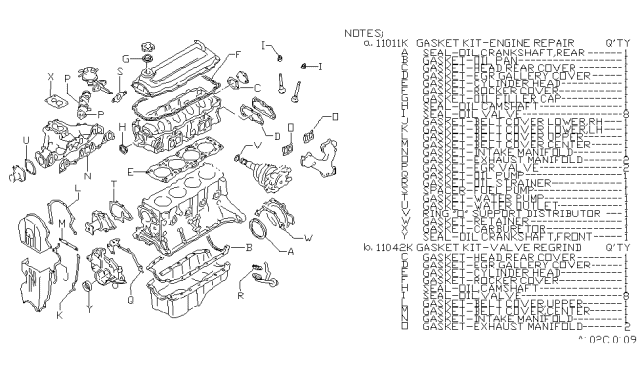 1984 Nissan Stanza Valve Regulator Gasket Kits Diagram for 11042-14R25