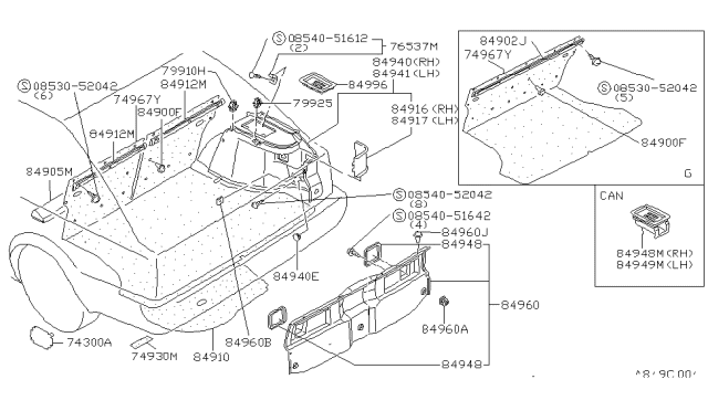 1984 Nissan Stanza FINISHER Luggage RH Red Diagram for 84940-D0802