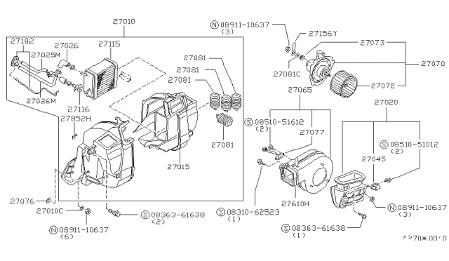 1983 Nissan Stanza Blower Assembly Diagram for 27220-D1601