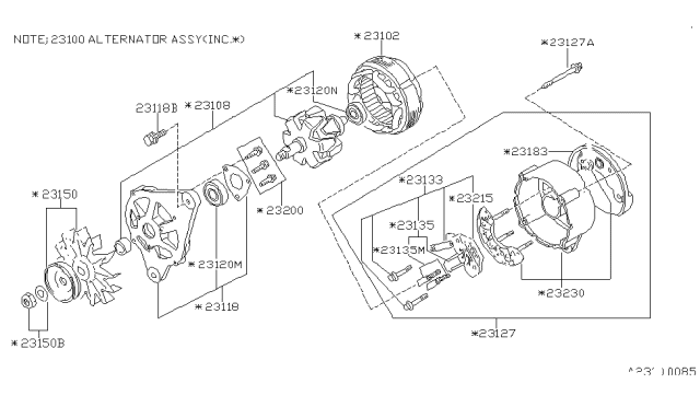 1986 Nissan Stanza ALTERNATOR Diagram for 23100-D3300