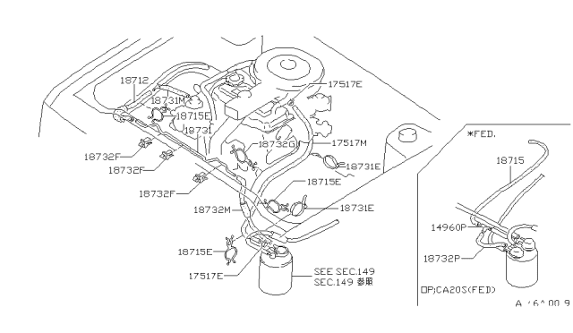 1984 Nissan Stanza Hose-Vacuum Diagram for 18730-D3300