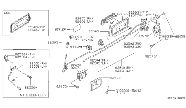 1983 Nissan Stanza Rear Door Inside Handle Assembly, Right Diagram for 80670-30A00