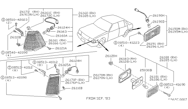 1983 Nissan Stanza Lens & Housing Diagram for 26161-D1600