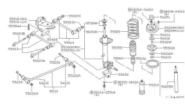 1983 Nissan Stanza Rear Spring Seat-Rubber Right Diagram for 55320-D0100