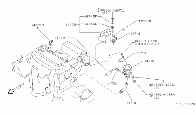 1986 Nissan Stanza Tube Assembly-EGR Diagram for 14120-D0301