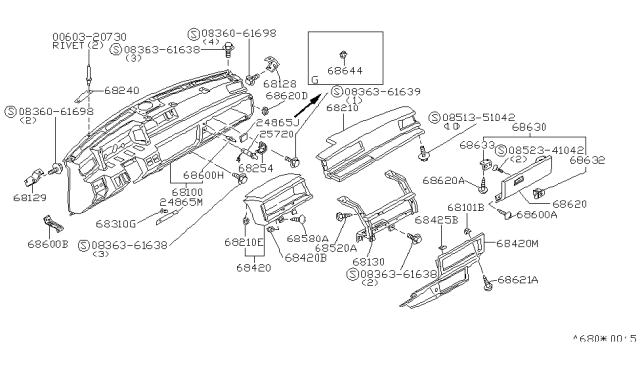1984 Nissan Stanza Instrument Panel,Pad & Cluster Lid Diagram