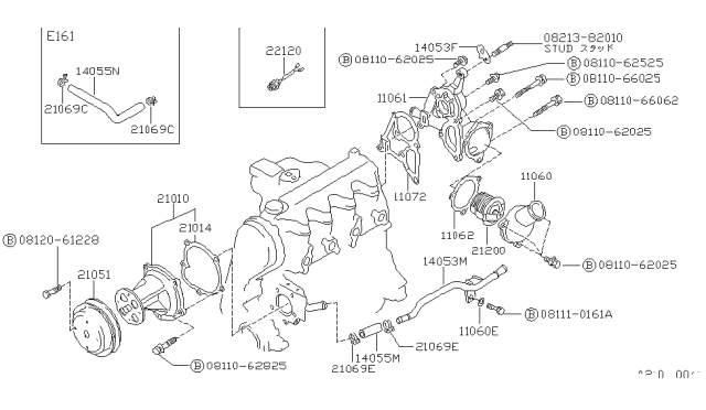 1987 Nissan Sentra Switch ASY Water Pump Diagram for 22120-01M00