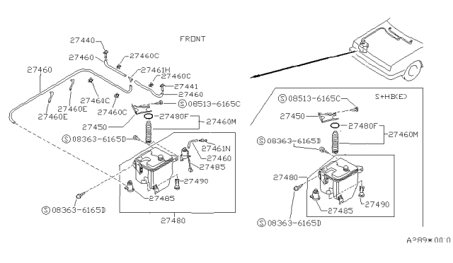 1988 Nissan Sentra Bracket Assembly-Tank Diagram for 28926-55A15