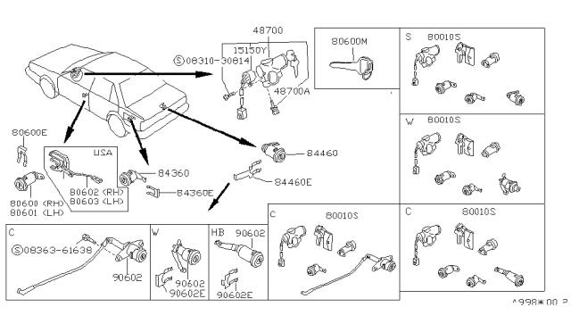 1989 Nissan Sentra Key Set & Blank Key Diagram