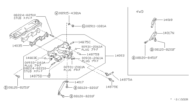 1989 Nissan Sentra Connector Vacuum Diagram for 14875-33M15
