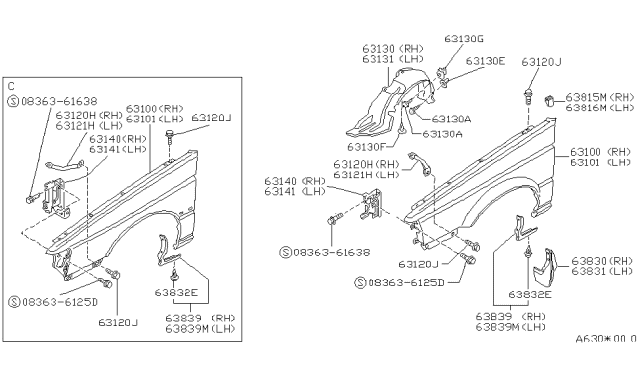 1987 Nissan Sentra Protector-Front Fender LH Diagram for 63843-57A00
