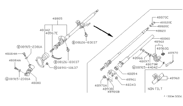1989 Nissan Sentra Joint-Assembly Steering Lower Diagram for 48080-50A01
