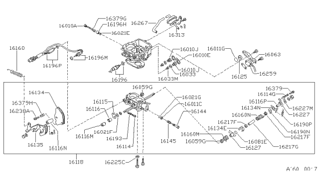1988 Nissan Sentra Screw Idle Adjust Diagram for 16144-H9575