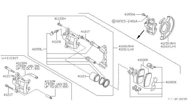 1988 Nissan Sentra Disc Brake Pad Kit Diagram for 41060-75A92