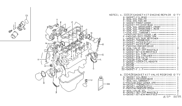 1987 Nissan Sentra Engine Gasket Kit Diagram 1