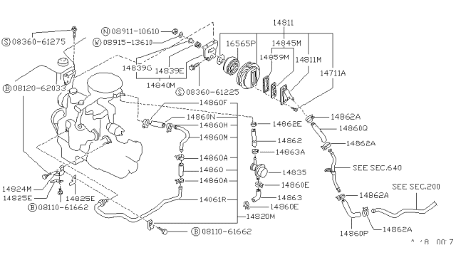 1988 Nissan Sentra Hose-Ab Valve To Inlet Connector Diagram for 14863-84A00